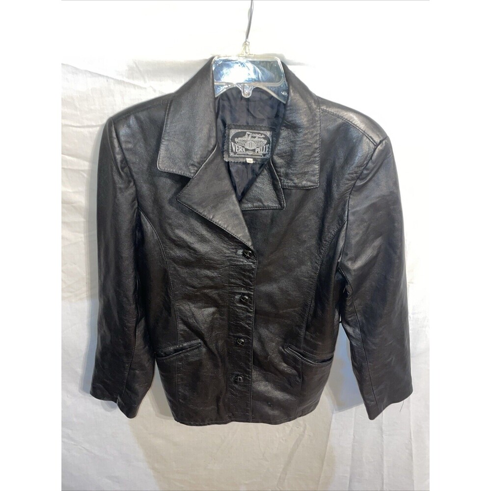 Vera Pelle Women’s Leather Jacket Size Small Black Going Out Party Comfort